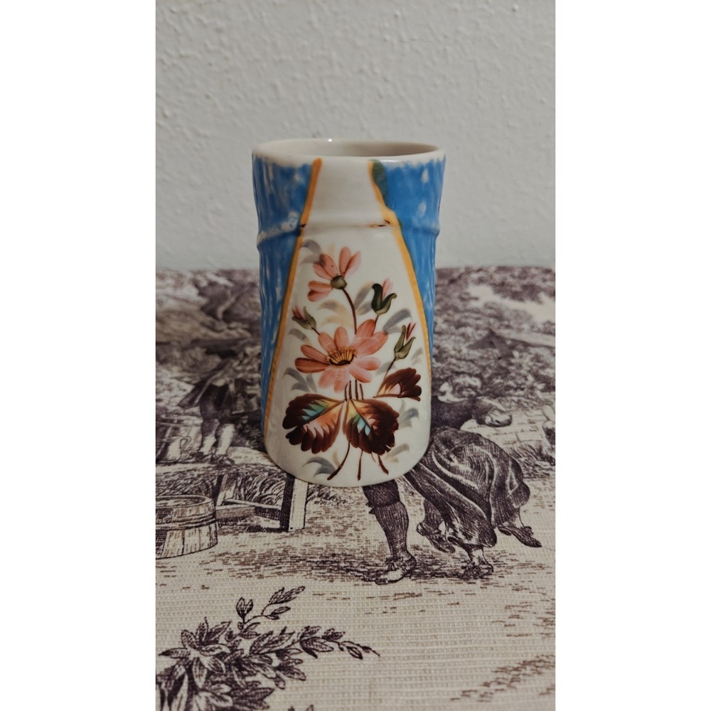 Unique Antique Porcelain Stein Tankard Hand Painted Gold Pink Rose Buds Mug